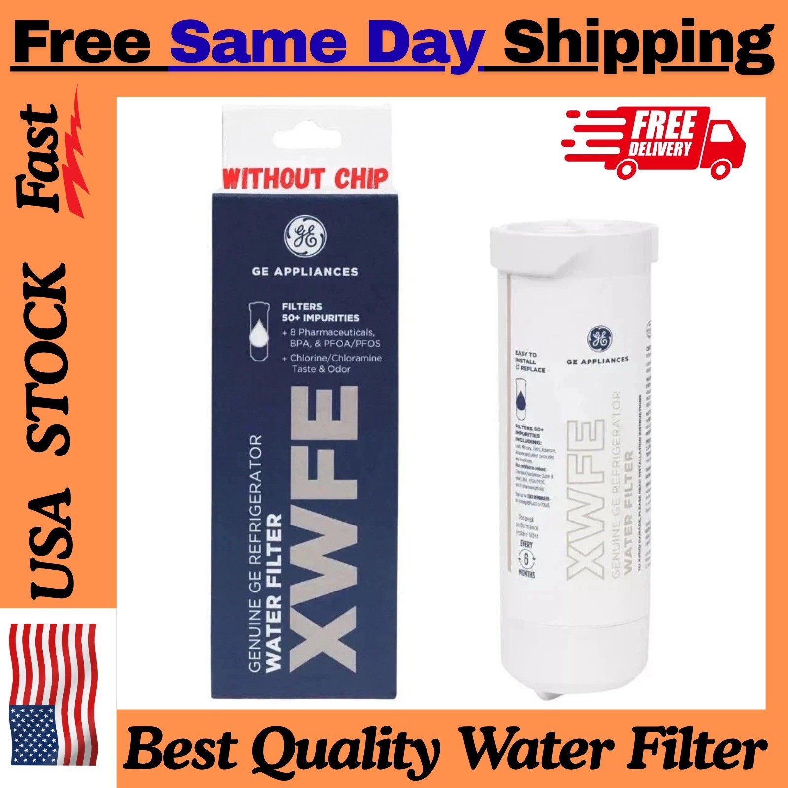 1-6 Pack GE XWFE Replacment Refrigerator Water Filter Without Chip, New in box 1-6 Pack GE XWFE Replacment Refrigerator Water Filter Without Chip, New in box