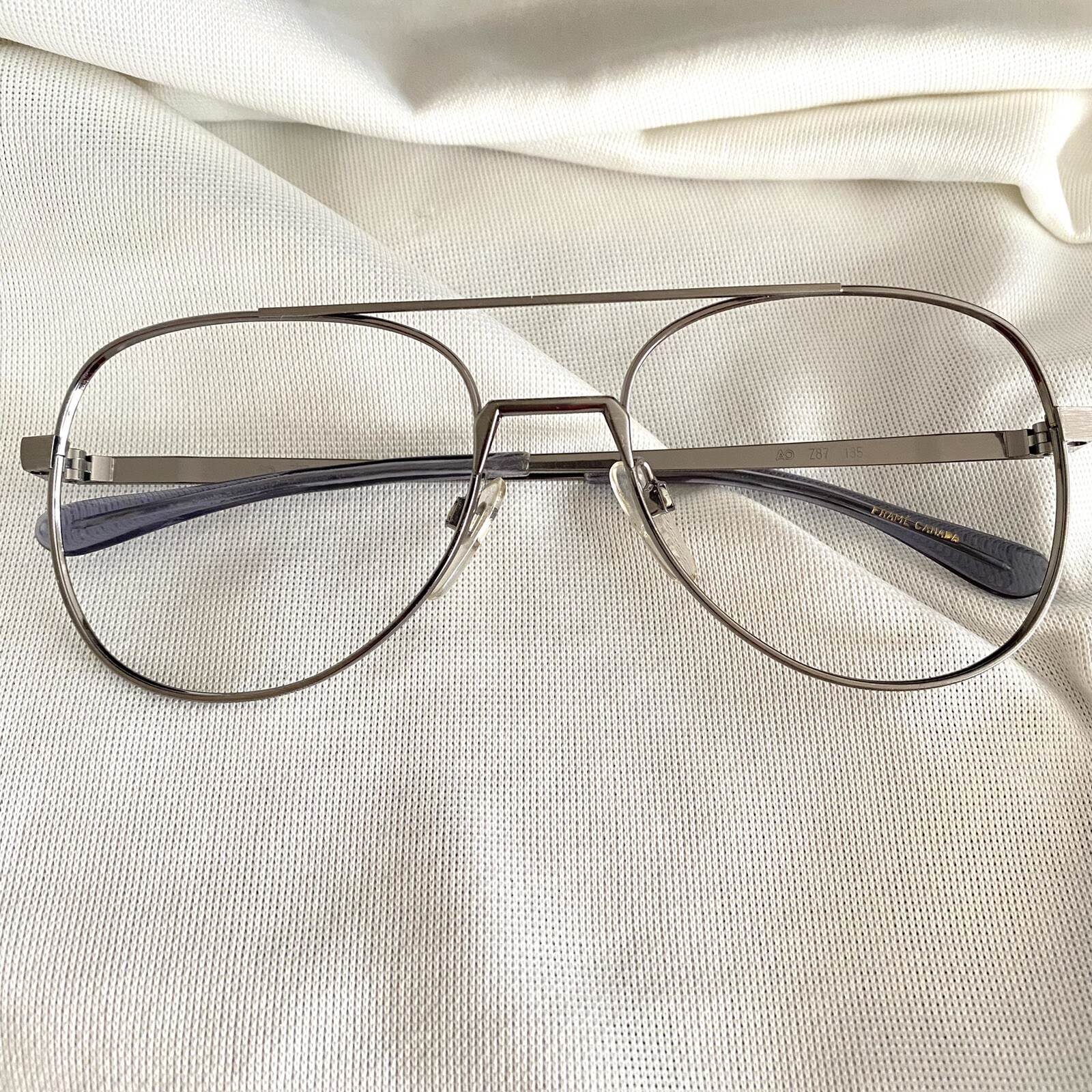 American Optical Metal Eyeglasses Frame Unisex Pewter Z87 Aviator Full Rim 54 18 American Optical Metal Eyeglasses Frame Unisex Pewter Z87 Aviator Full Rim 54 18