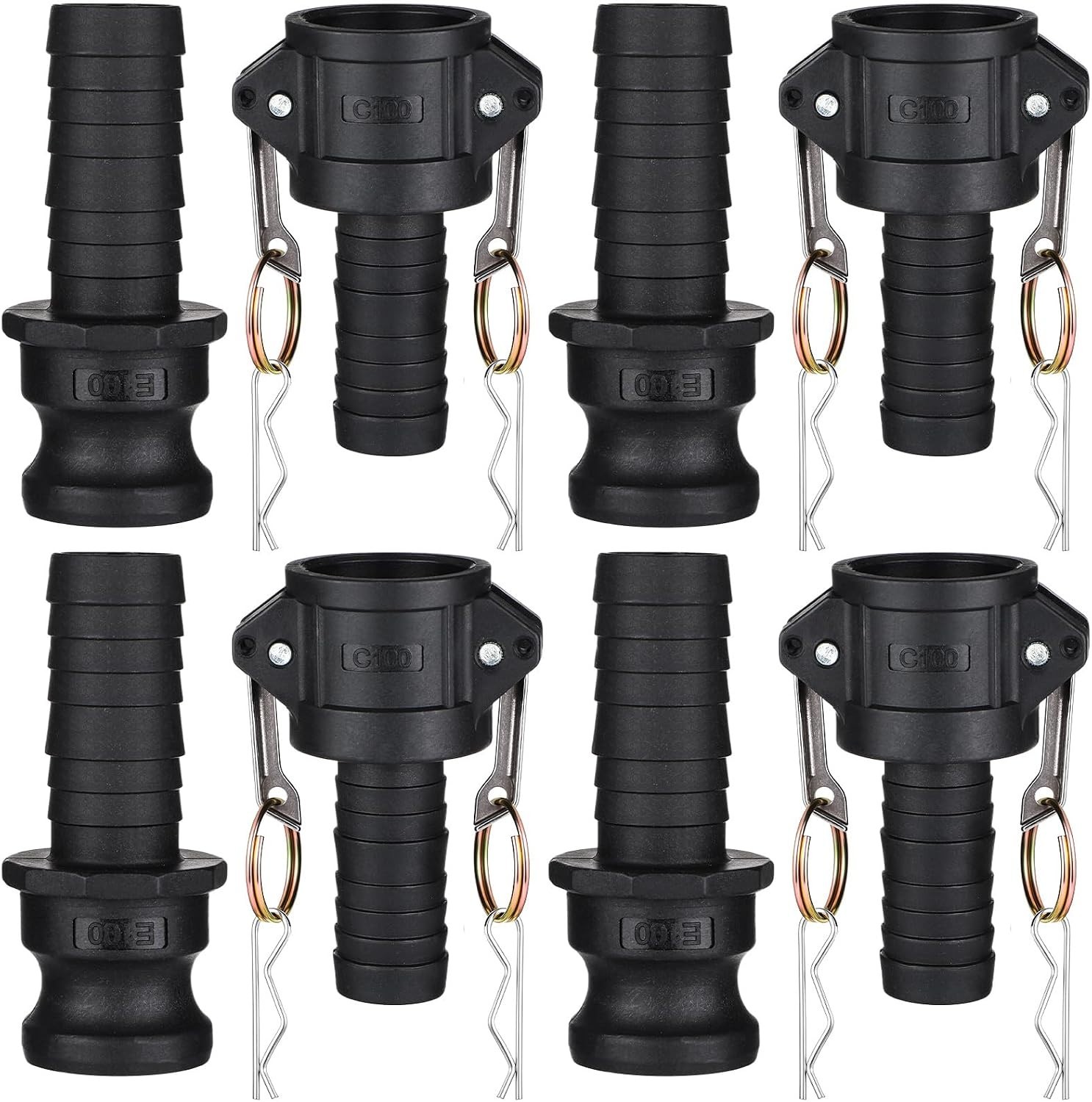 8 PCS 1 Inch Camlock Fittings Type C & E Polypropylene Cam Groove Hose Kit 8 PCS 1 Inch Camlock Fittings Type C & E Polypropylene Cam Groove Hose Kit