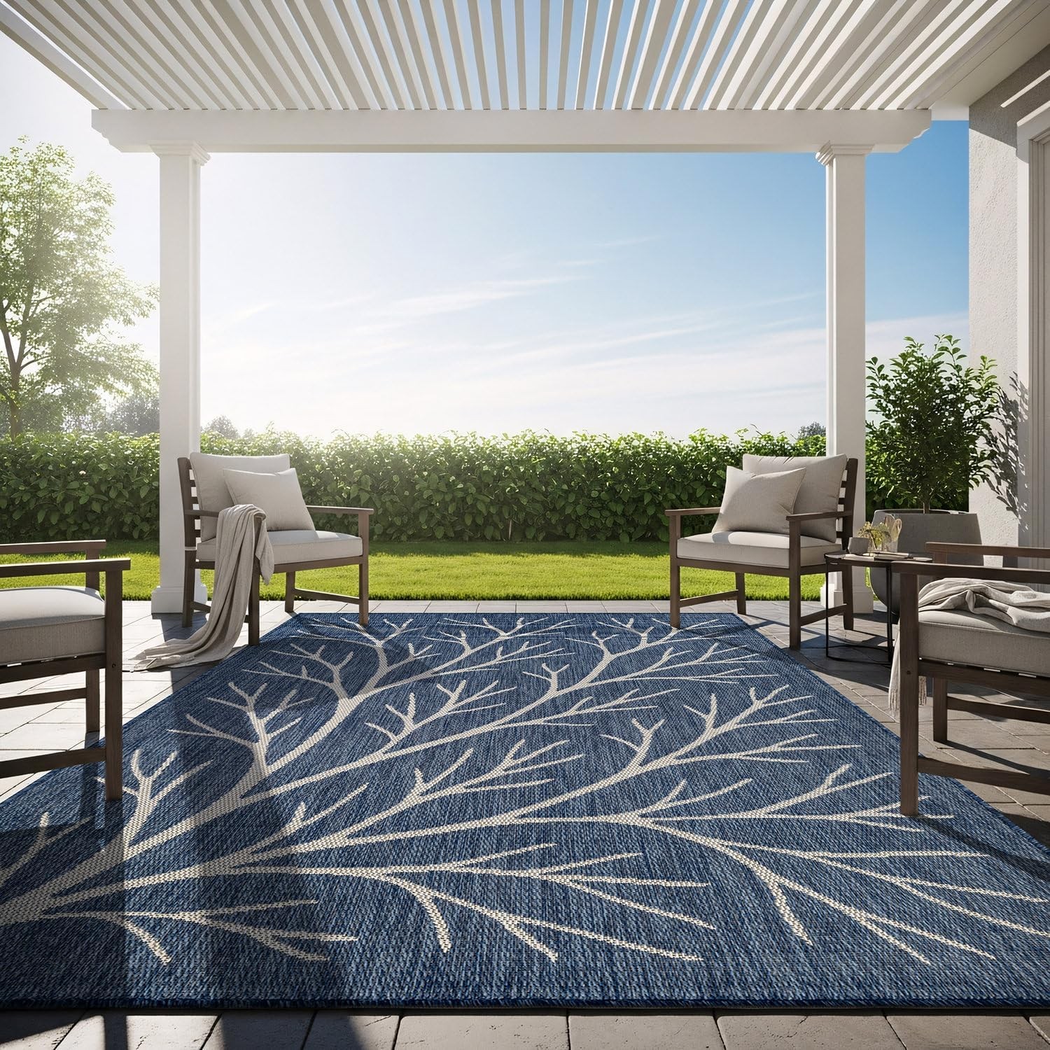 Indoor Outdoor Rug 6x9 Modern Area Rugs Branch Pattern Non Shedding
