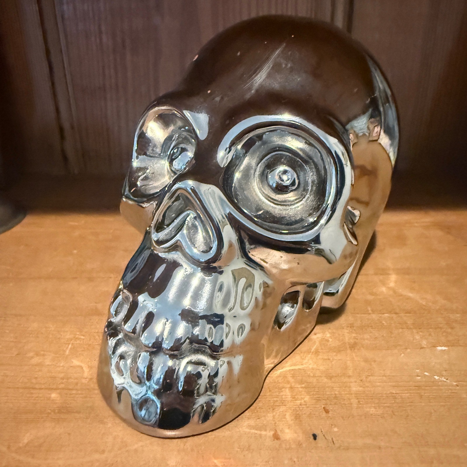 Chrome Skull Piggy Bank Metallic Silver Ceramic Gothic Decor Coin Bank
