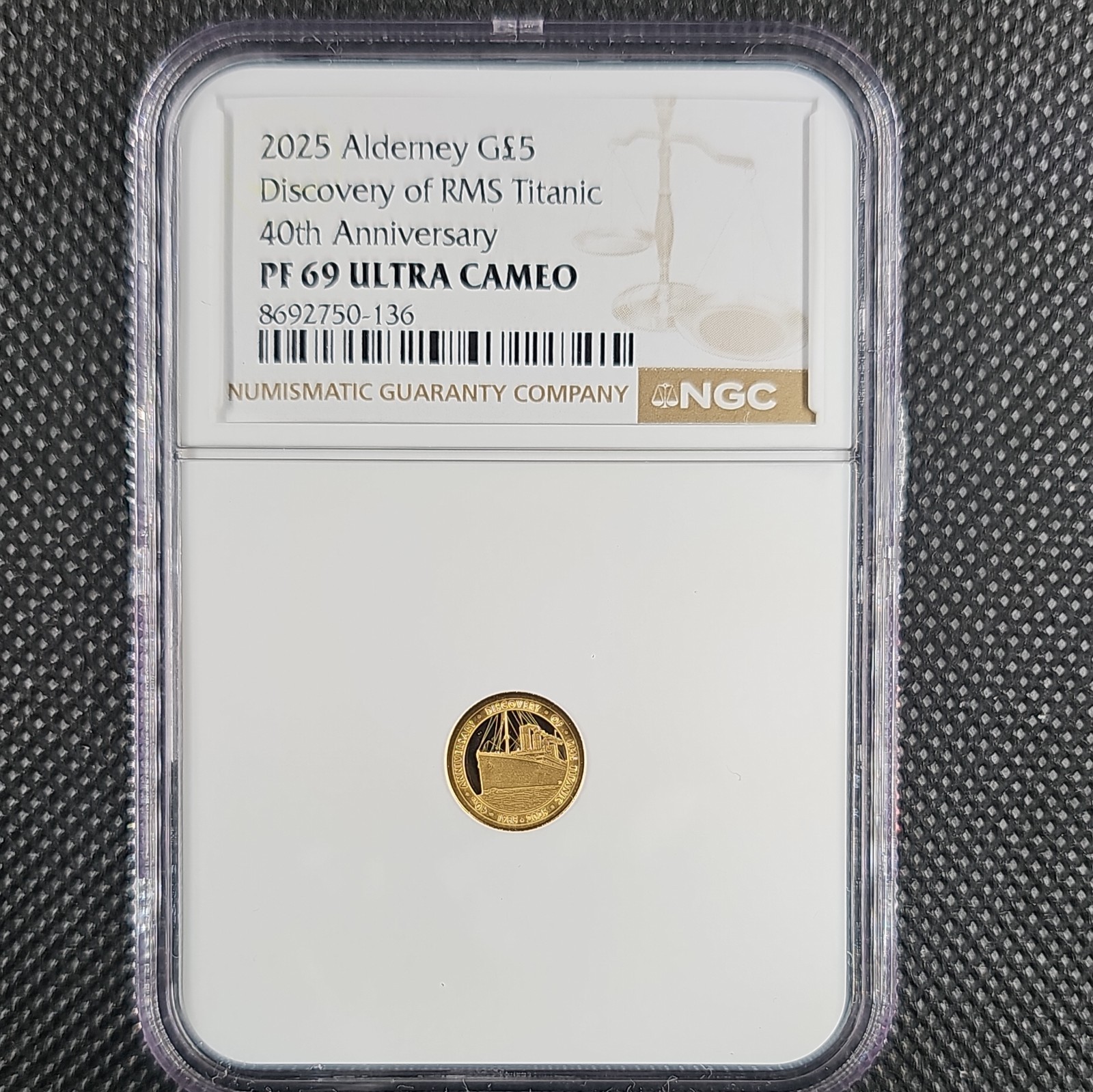 2025 Alderney G£5 Discovery of RMS Titanic 40th Ann. NGC PF69 ULTRA CAMEO 2025 Alderney G£5 Discovery of RMS Titanic 40th Ann. NGC PF69 ULTRA CAMEO