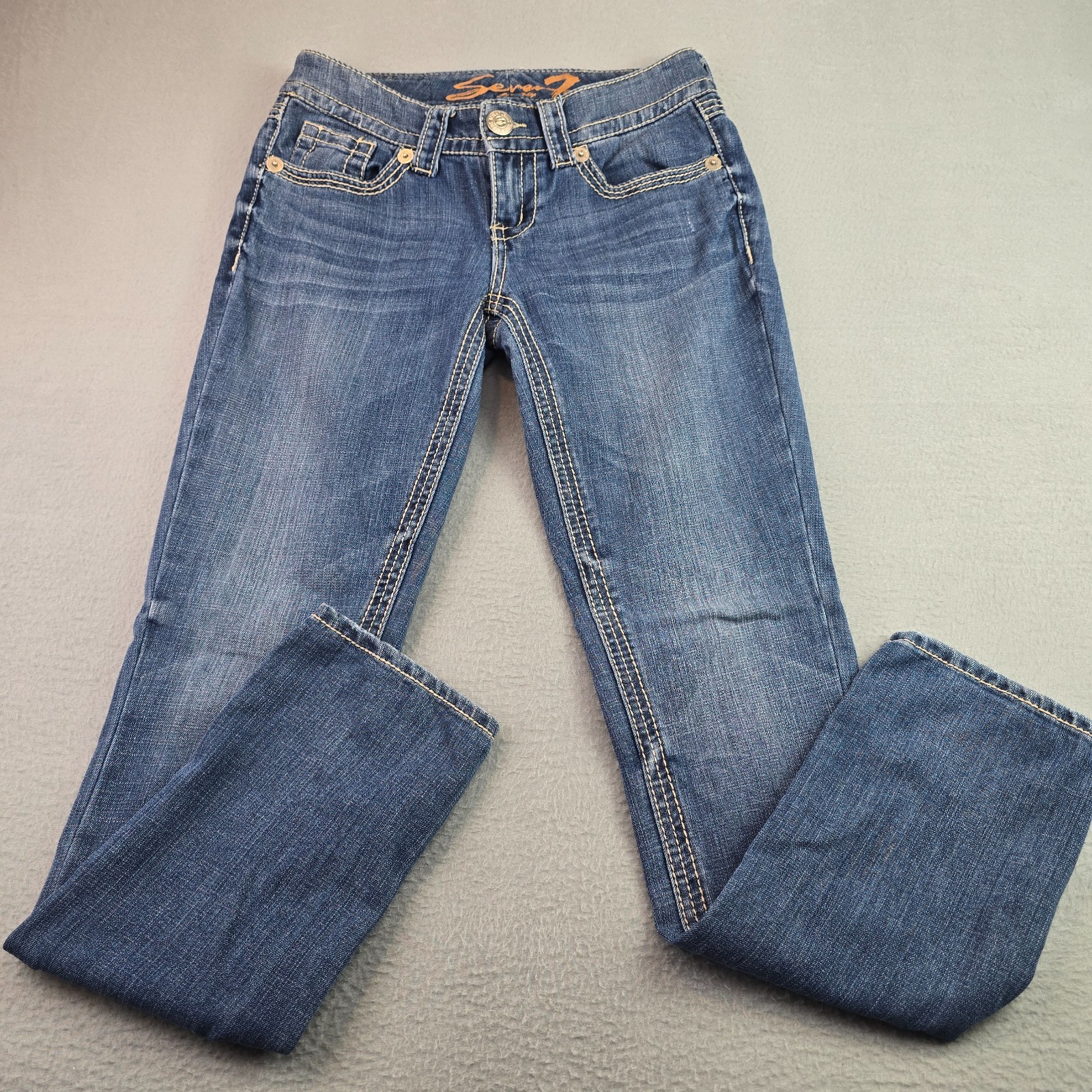 Seven7 Slim Straight Jeans Size 2 Med Wash Stretch Denim Mid Rise Classic