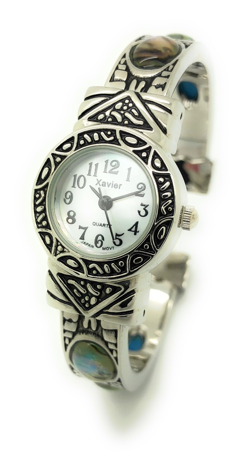 Wincci Ladies Silver Metal Bangle Cuff Fashion Watch Turquoise Stones Pearl Dial Wincci Ladies Silver Metal Bangle Cuff Fashion Watch Turquoise Stones Pearl Dial