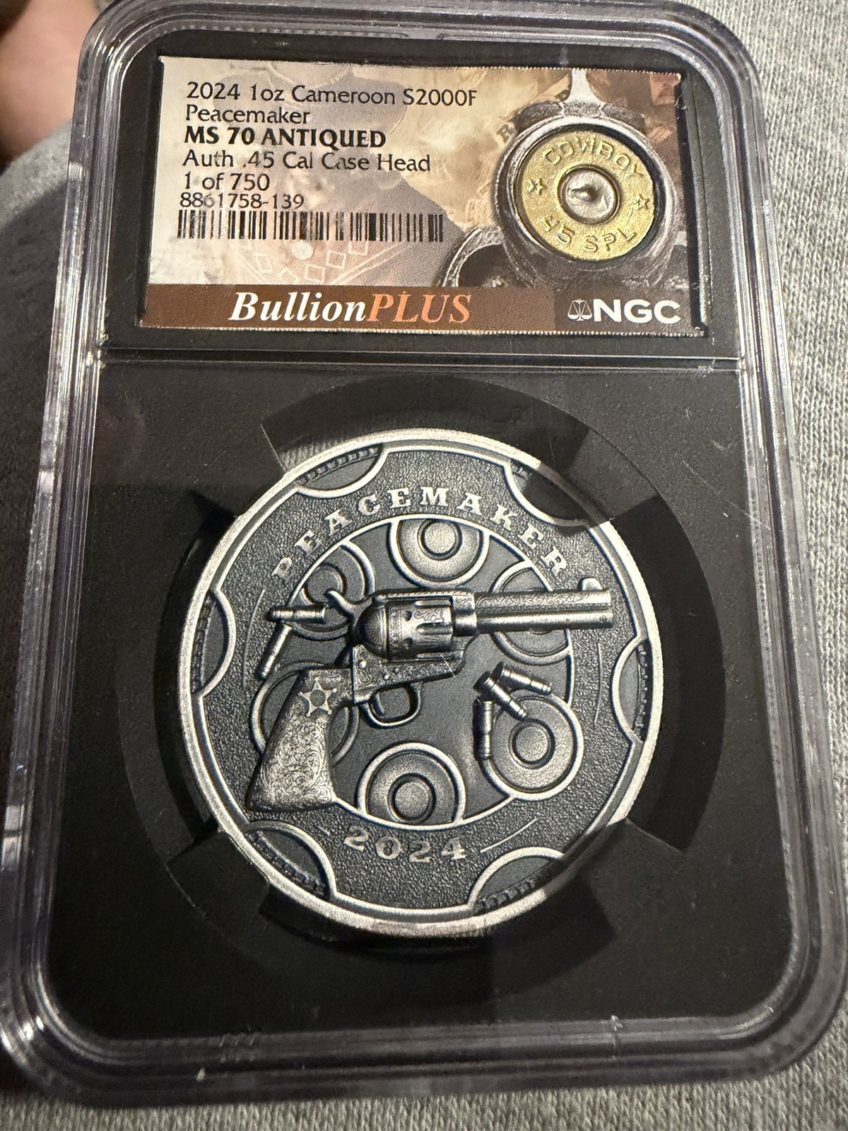Cameroon 2024 Peacemaker 2000F 1 oz Silver .999 NGC MS70 Antiqued Cameroon 2024 Peacemaker 2000F 1 oz Silver .999 NGC MS70 Antiqued