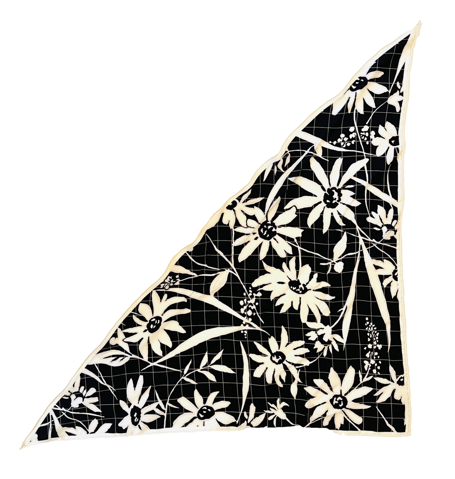 Vintage 1960s early 1970s mod triangle head kerchief scarf - black & white daisy