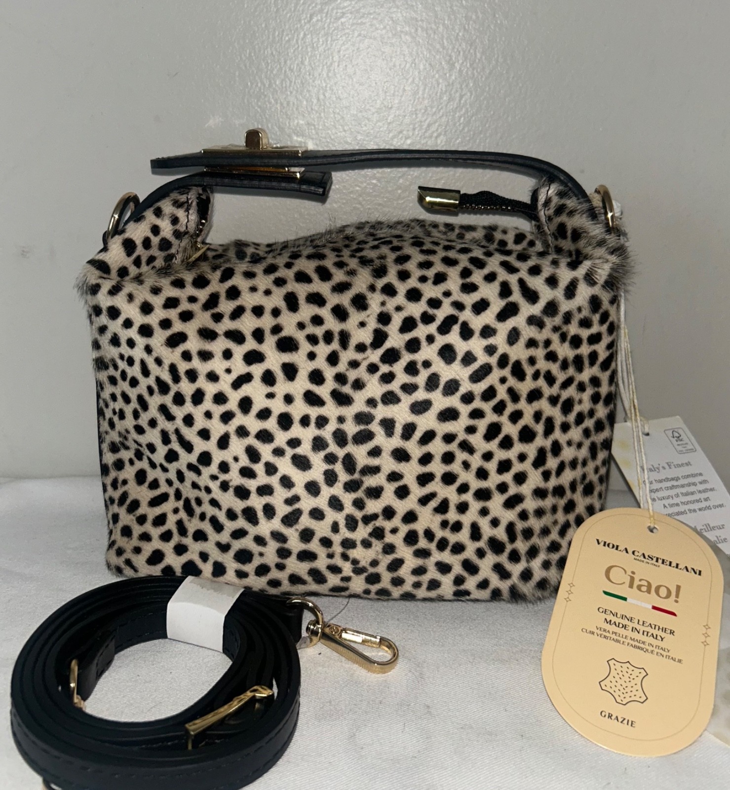 NEW NWT VIOLA CASTELLANI Calf Hair Cheetah Print Top Handle Crossbody Bag NEW NWT VIOLA CASTELLANI Calf Hair Cheetah Print Top Handle Crossbody Bag