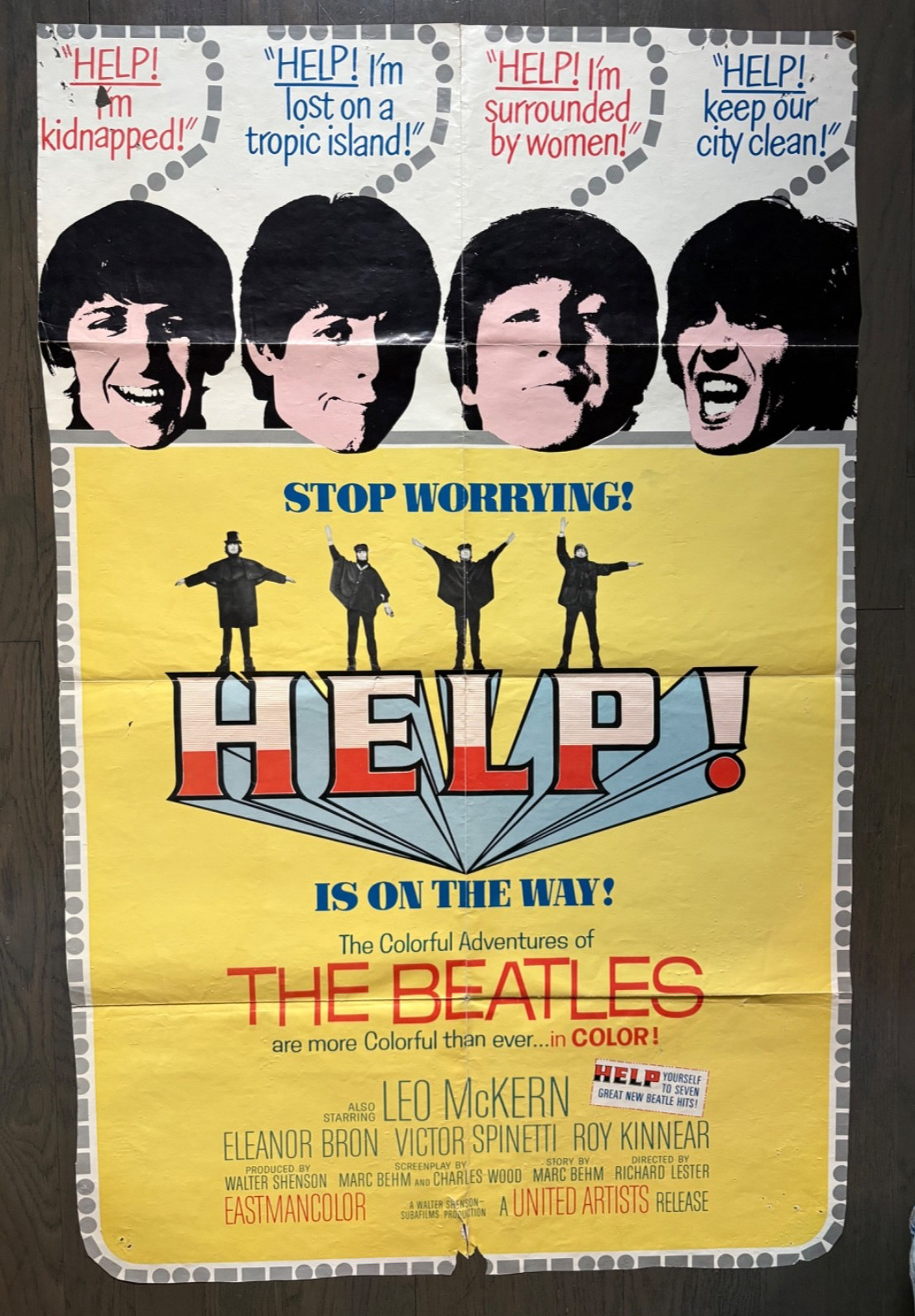 Vintage 1965 HELP The Beatles U.S. One Sheet Movie Poster 25\ Vintage 1965 HELP The Beatles U.S. One Sheet Movie Poster 25\
