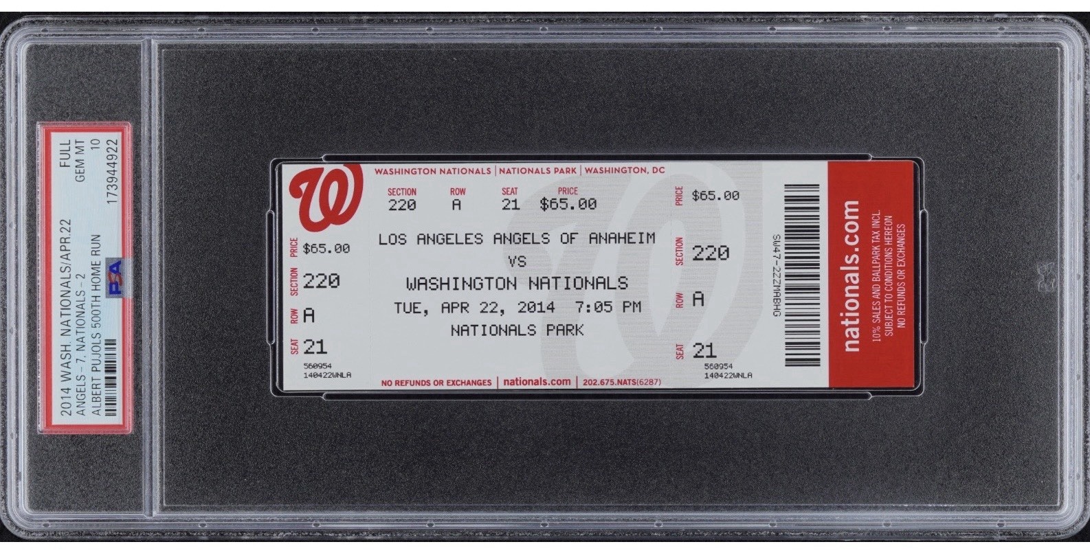 PSA 10 - 2014 ALBERT PUJOLS 500th career HOME FUN full TICKET angels v natoinals PSA 10 - 2014 ALBERT PUJOLS 500th career HOME FUN full TICKET angels v natoinals