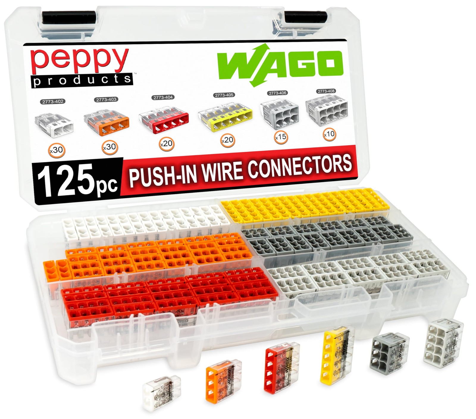 Wall Nuts 125pc Pushin Wire Connector Assortment Kit with Case | Splicing for S