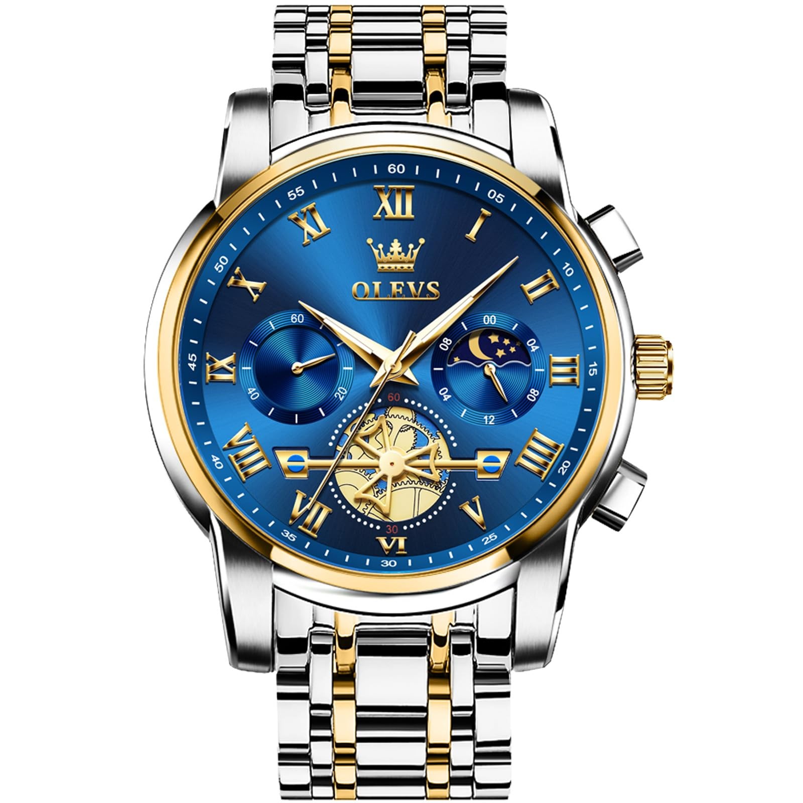 OLEVS Luxury Waterproof Big Face Stainless Steel Multifunction Mens Watch