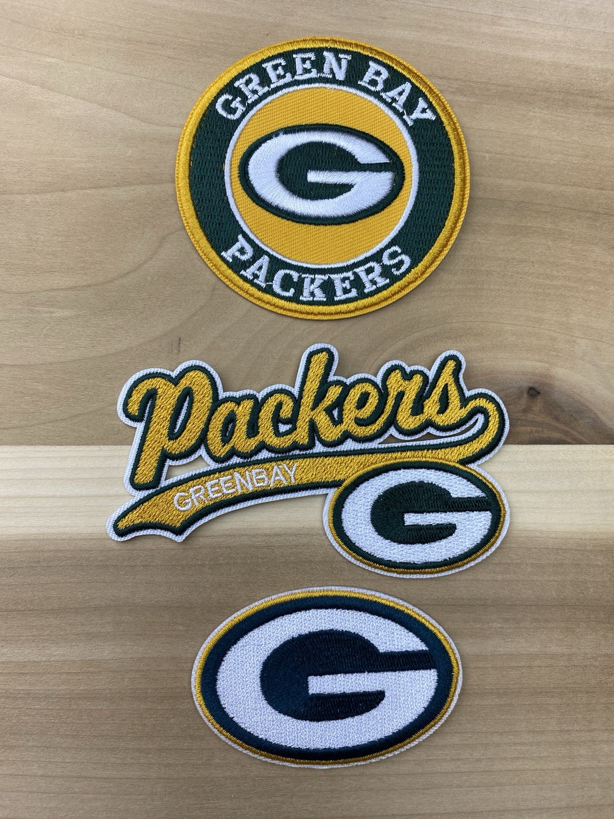 Set Of 3 Green Bay Packers Embroidered Iron On Patches 2.5”-4”