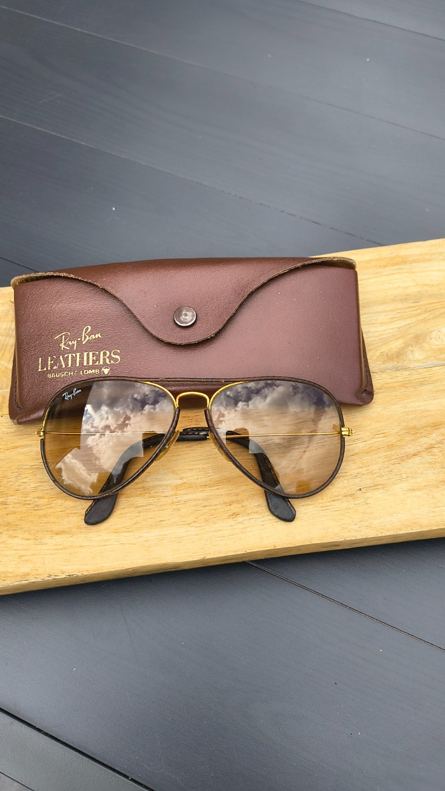 Vintage Ray-Ban Bausch & Lomb USA Leather Aviator Sunglasses 58-14 Vintage Ray-Ban Bausch & Lomb USA Leather Aviator Sunglasses 58-14