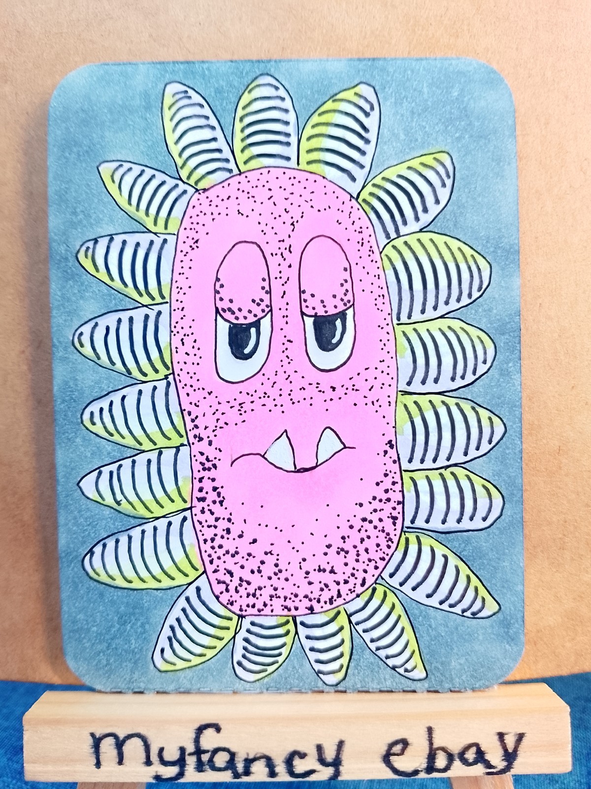 ACEO ATC Whimsical Flower Face original painting new 3.5\ ACEO ATC Whimsical Flower Face original painting new 3.5\