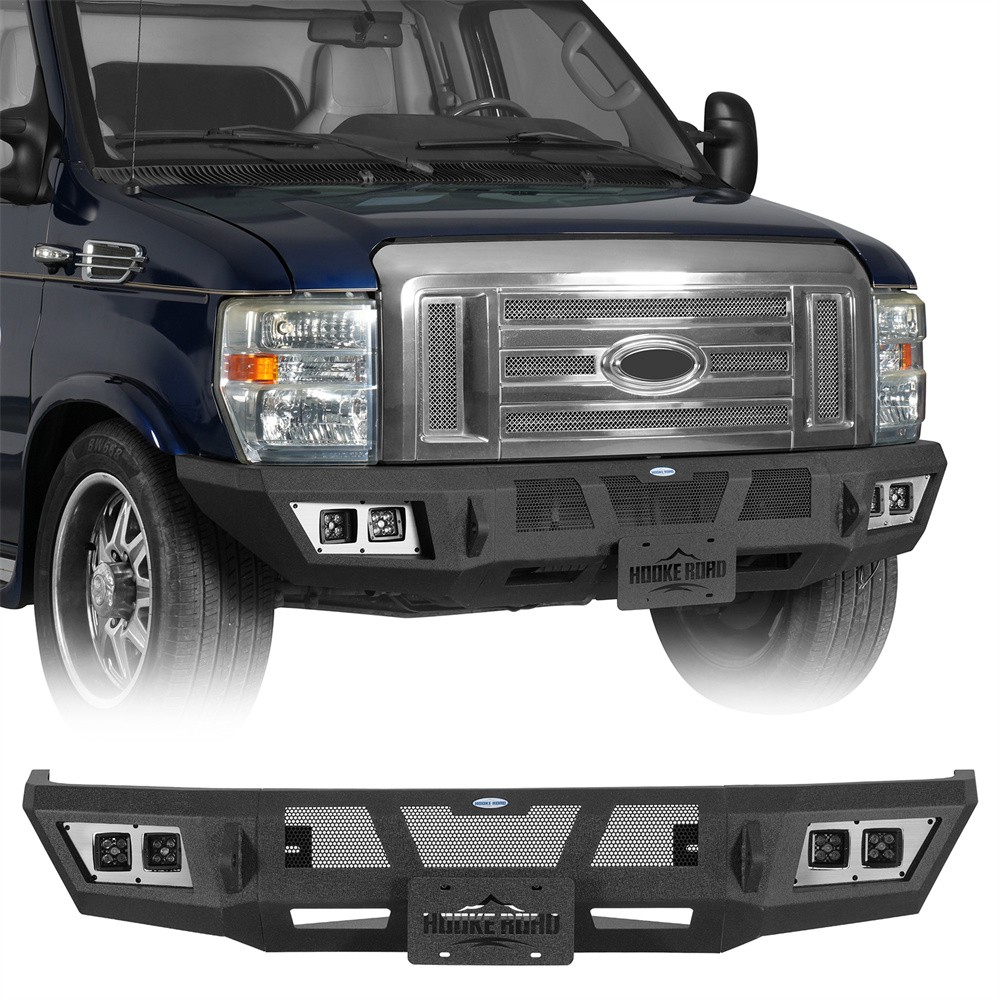 Fit 2008-2026 Ford E-350 Heavy Duty Front Bumper w/ Winch Plate & LED Light