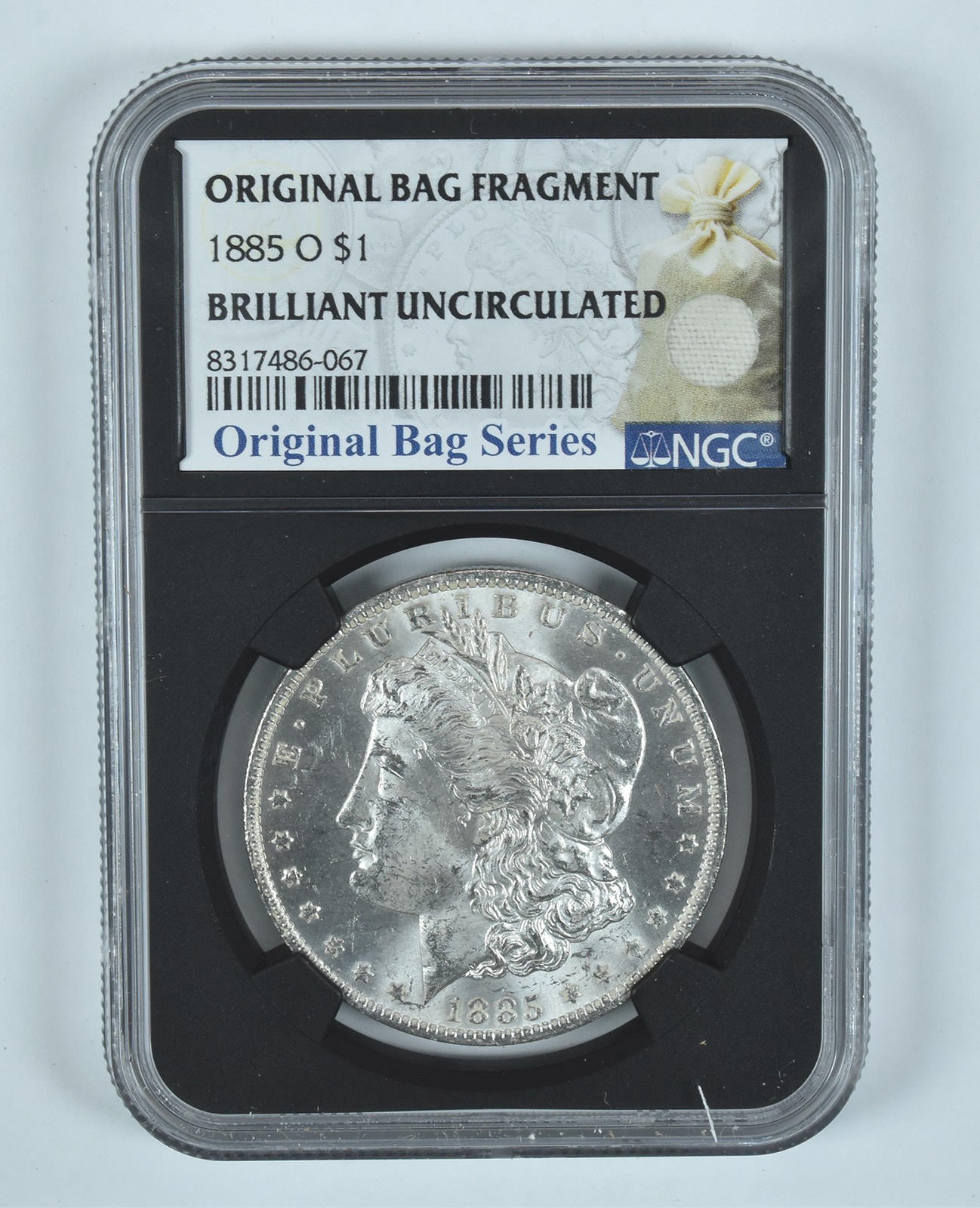 1885-O Morgan Silver Dollar Original Bag Fragment BU NGC 1885-O Morgan Silver Dollar Original Bag Fragment BU NGC