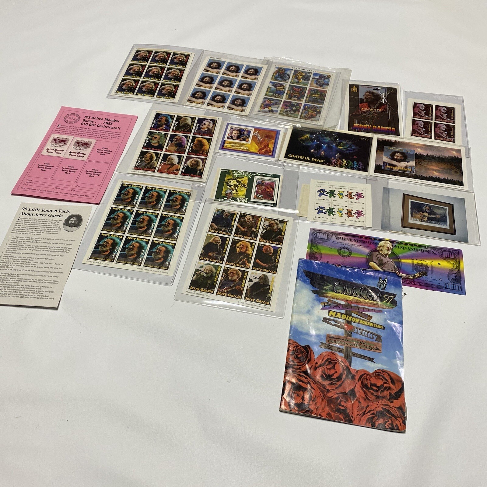 Jerry Garcia Stamp Collection International Collectors Society vintage stickers