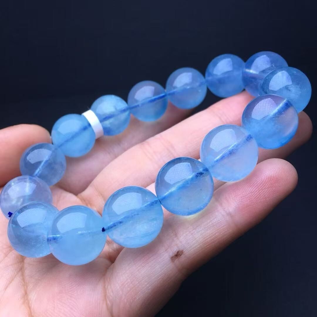 13mm Natural Aquamarine Bead Bracelet Reiki Crystal Quartz Healing Decorate 1pc