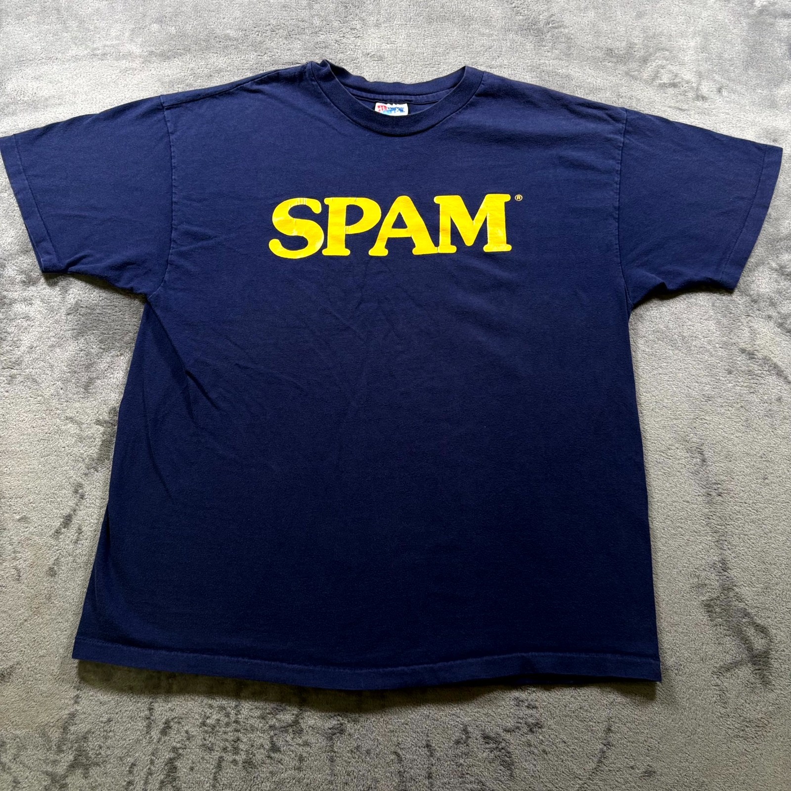 SPAM T-Shirt Men XL Navy Blue Single Stitch Crewneck USA Made Graphic Vintage