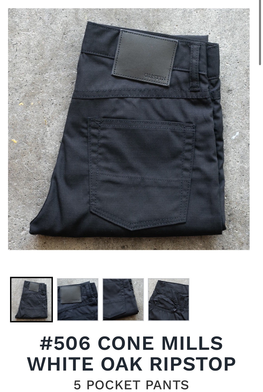 New Gustin #506 Cone Mills White Oak Ripstop 5 Pocket Pants 36x36 (measured) New Gustin #506 Cone Mills White Oak Ripstop 5 Pocket Pants 36x36 (measured)