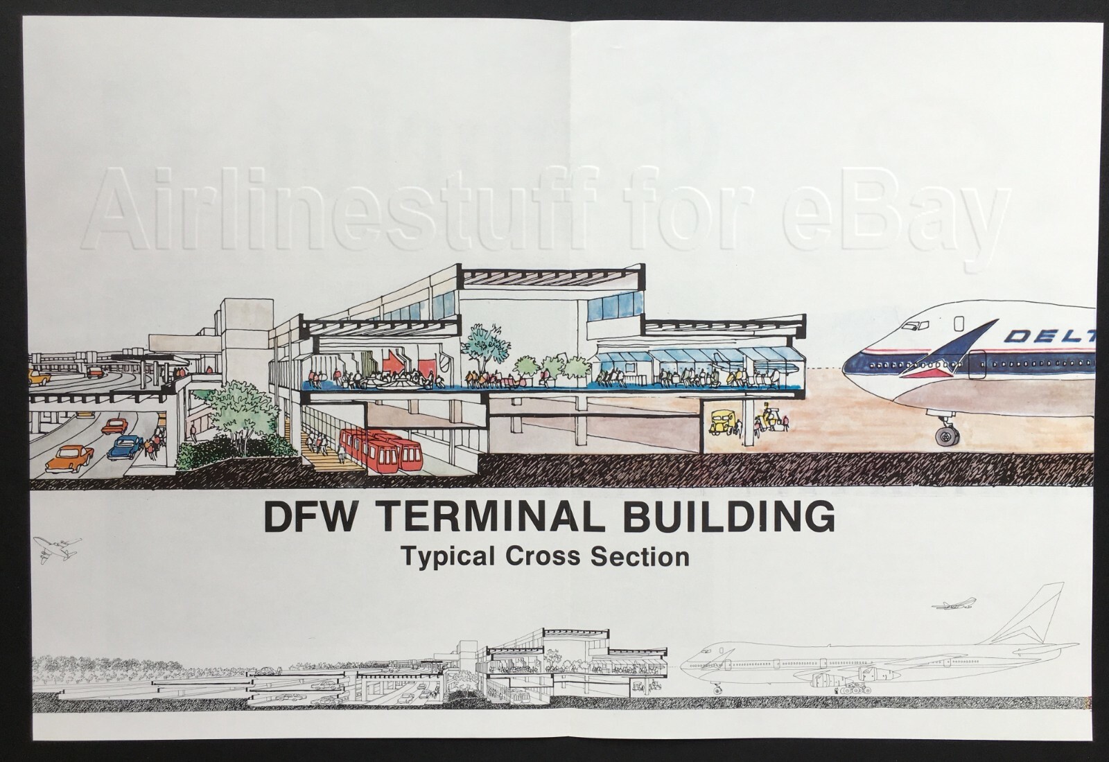 1973 DFW Dallas/Ft. Worth Airport Terminal Cross Section Diagram PRINT ADVERT