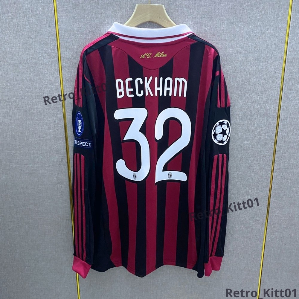 David Beckham 32 AC Milan 2009/10 UEFA Champions League Long sleeve Jersey L David Beckham 32 AC Milan 2009/10 UEFA Champions League Long sleeve Jersey L