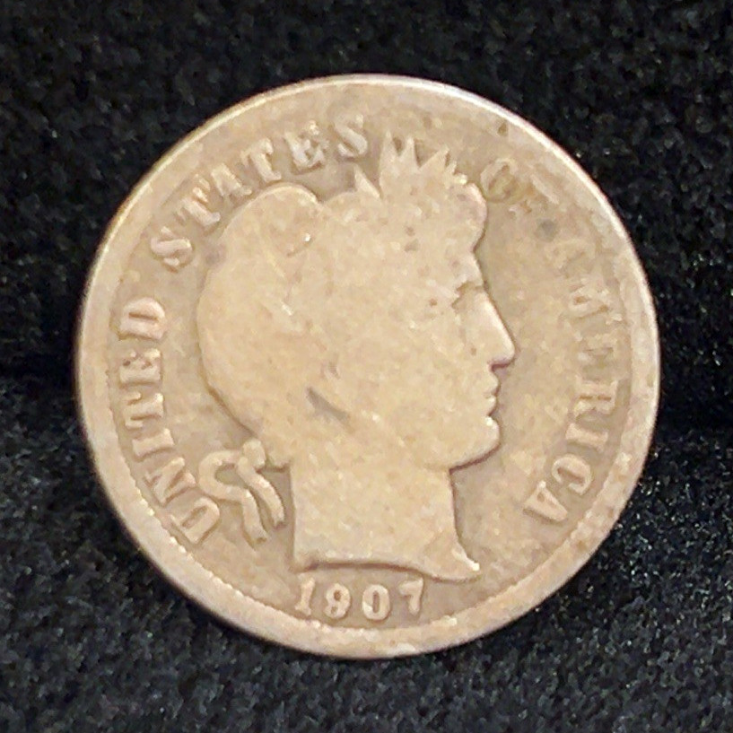 1907-P 10C Barber Dime Business Strike 90% Silver (Philadelphia) 1907-P 10C Barber Dime Business Strike 90% Silver (Philadelphia)