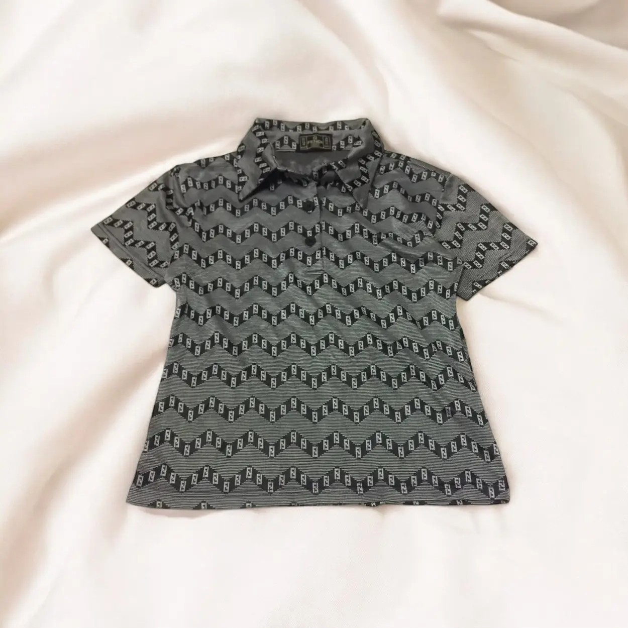 Authentic Vintage Fendi Jeans FF Monogram Polo Shirt Gray Black Made in Italy