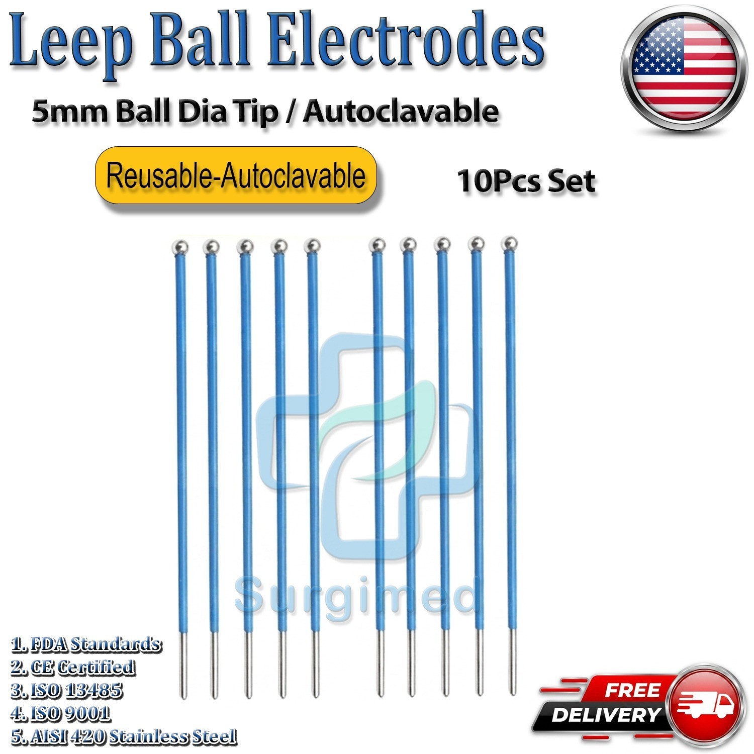 Ellman Surgitron LEEP Ball Electrodes 3mm Ball Tip 10Pcs Reusable Autoclavable