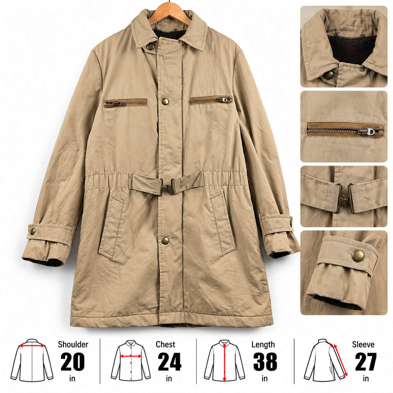 Vintage 60s Towncraft JCPenney Wamsutta Storm-Plus Pile Lined Belted Ranch Coat 