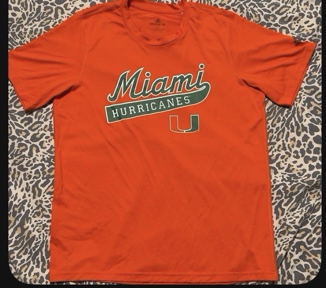 Adidas Miami Hurricane T-shirt Men\'s Large Short Sleeve Orange Football Adidas Miami Hurricane T-shirt Men\'s Large Short Sleeve Orange Football