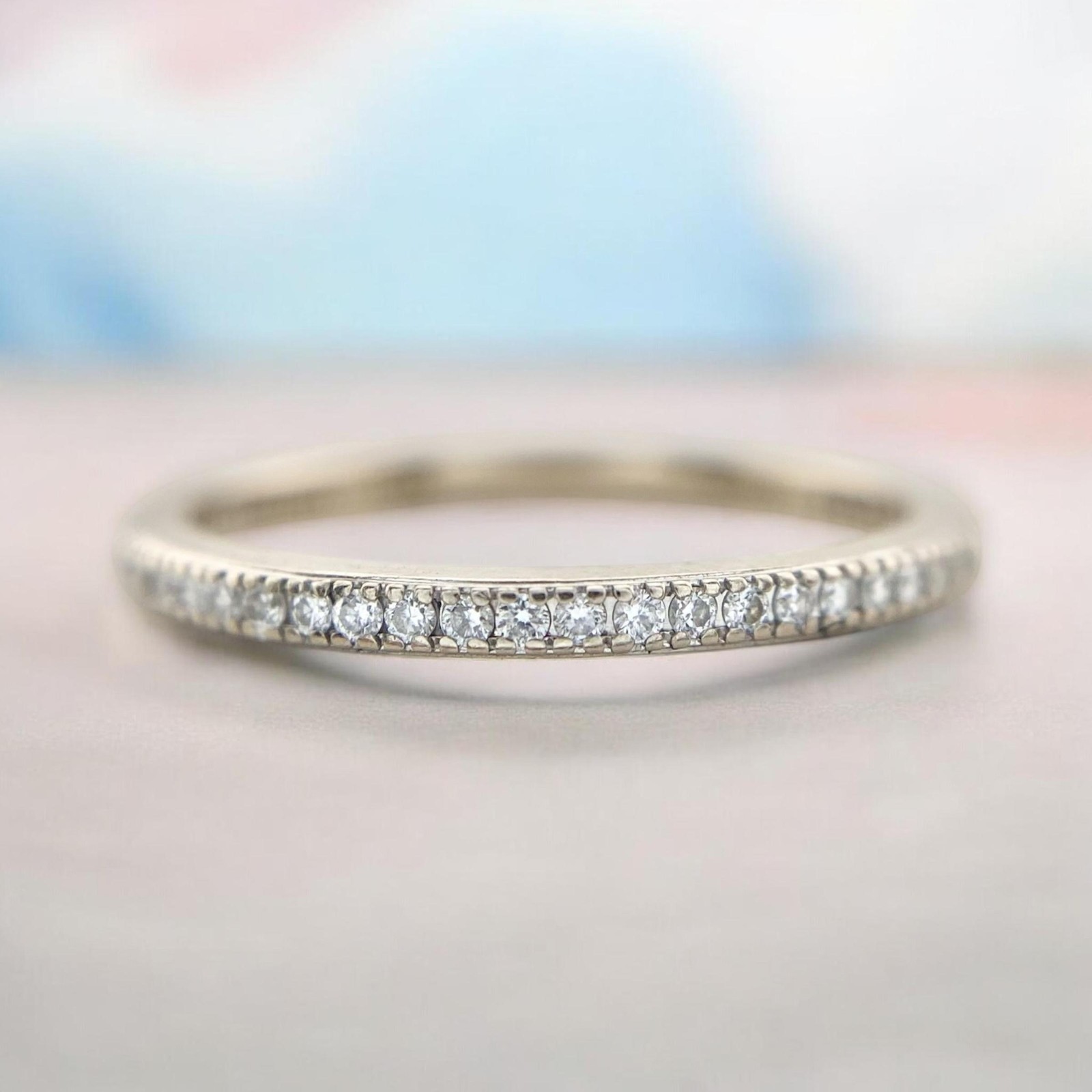Simon G 18k White Gold Round Natural Diamond Wedding Band Ring