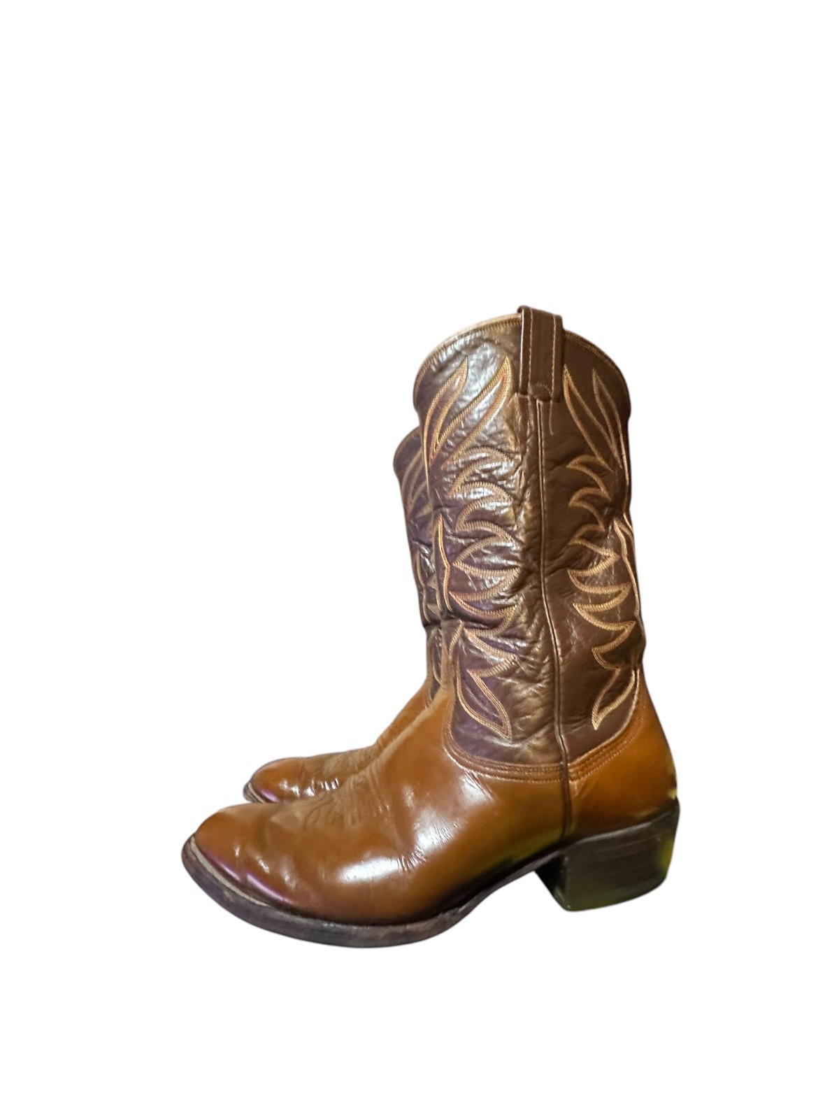 Vintage Nocona Men\'s Two-Tone Bullhide Leather Cowboy Boots Size 11 D USA Brown