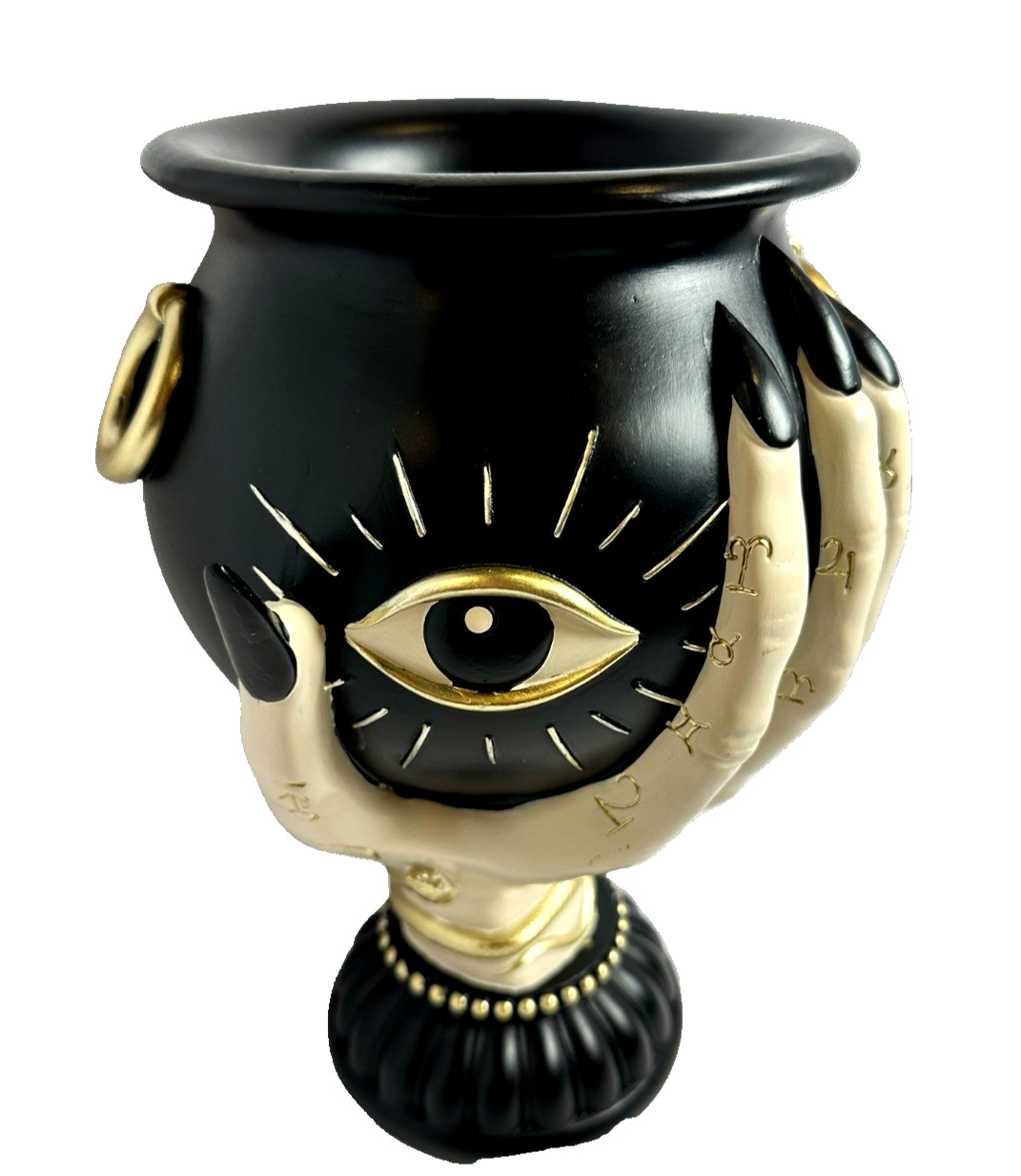 Eerie Charm Witch Hand Cauldron Planter Vase Black Gold Halloween Gothic Decor