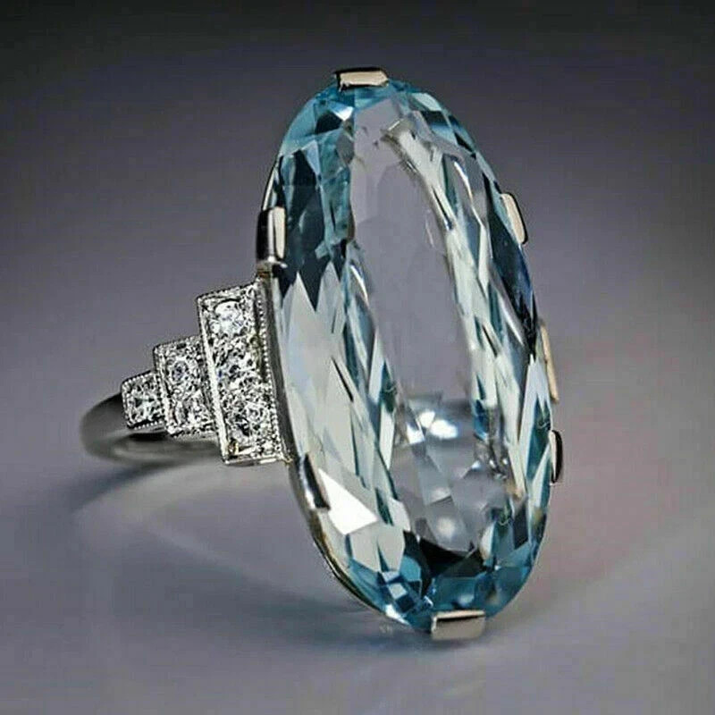 11.20 Ct Oval Cut Natural Aquamarine Diamond Wedding Ring 14K Solid White Gold 11.20 Ct Oval Cut Natural Aquamarine Diamond Wedding Ring 14K Solid White Gold
