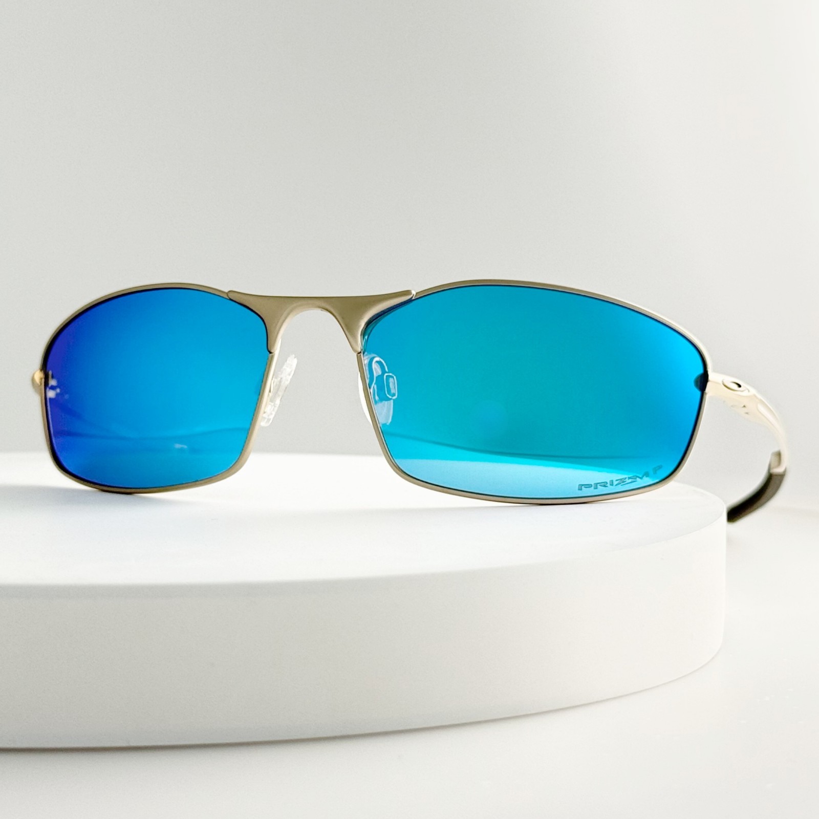 Oakley Whisker OO4141 Polarized Sunglasses Silver Frame Ice Blue Lens New