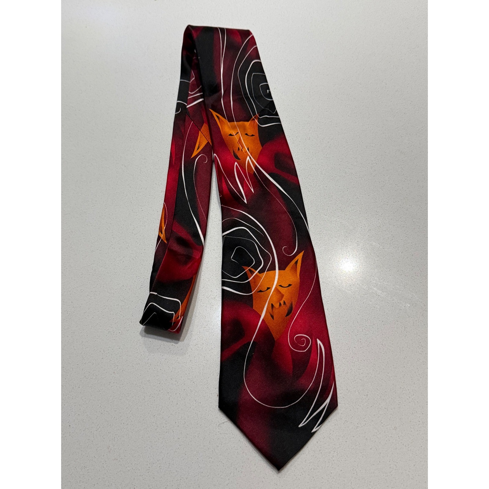 J Garcia Silk Tie Demon Collection Fifty-Two Red Black Abstract Art Mens Necktie