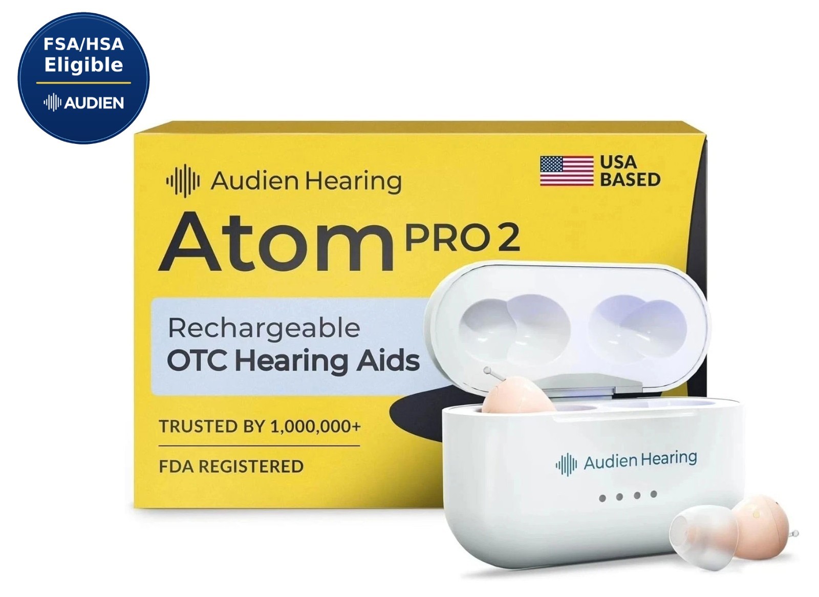 Audien Atom Pro 2 Rechargeable OTC Hearing Aid ITE Certified Refurbished