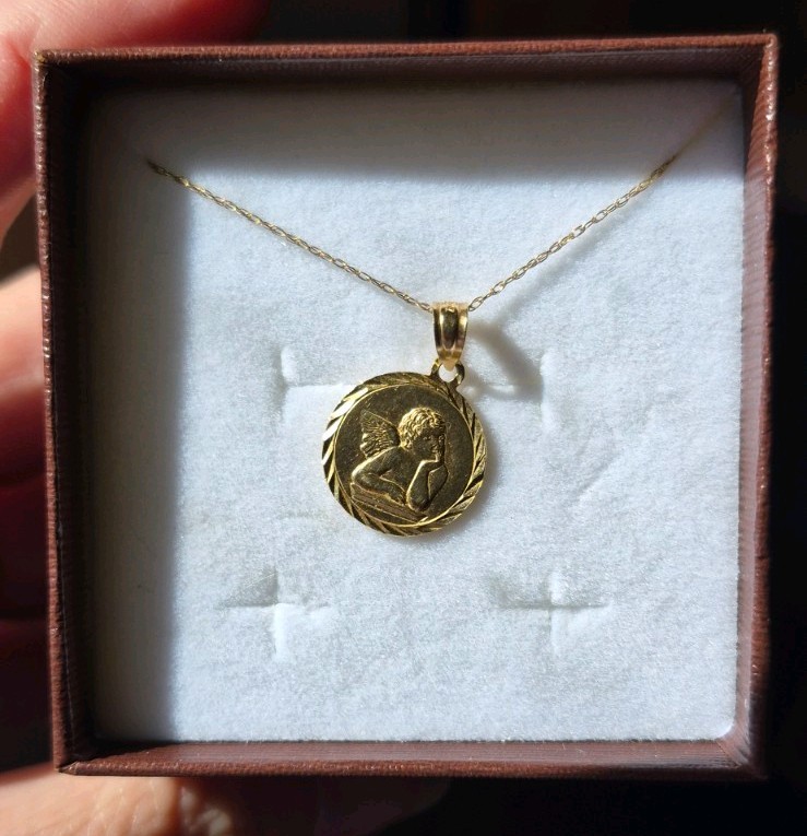 Vintage Ma Michael Anthony 14K Yellow Gold Prayer Pendant Guardian Angel Vintage Ma Michael Anthony 14K Yellow Gold Prayer Pendant Guardian Angel