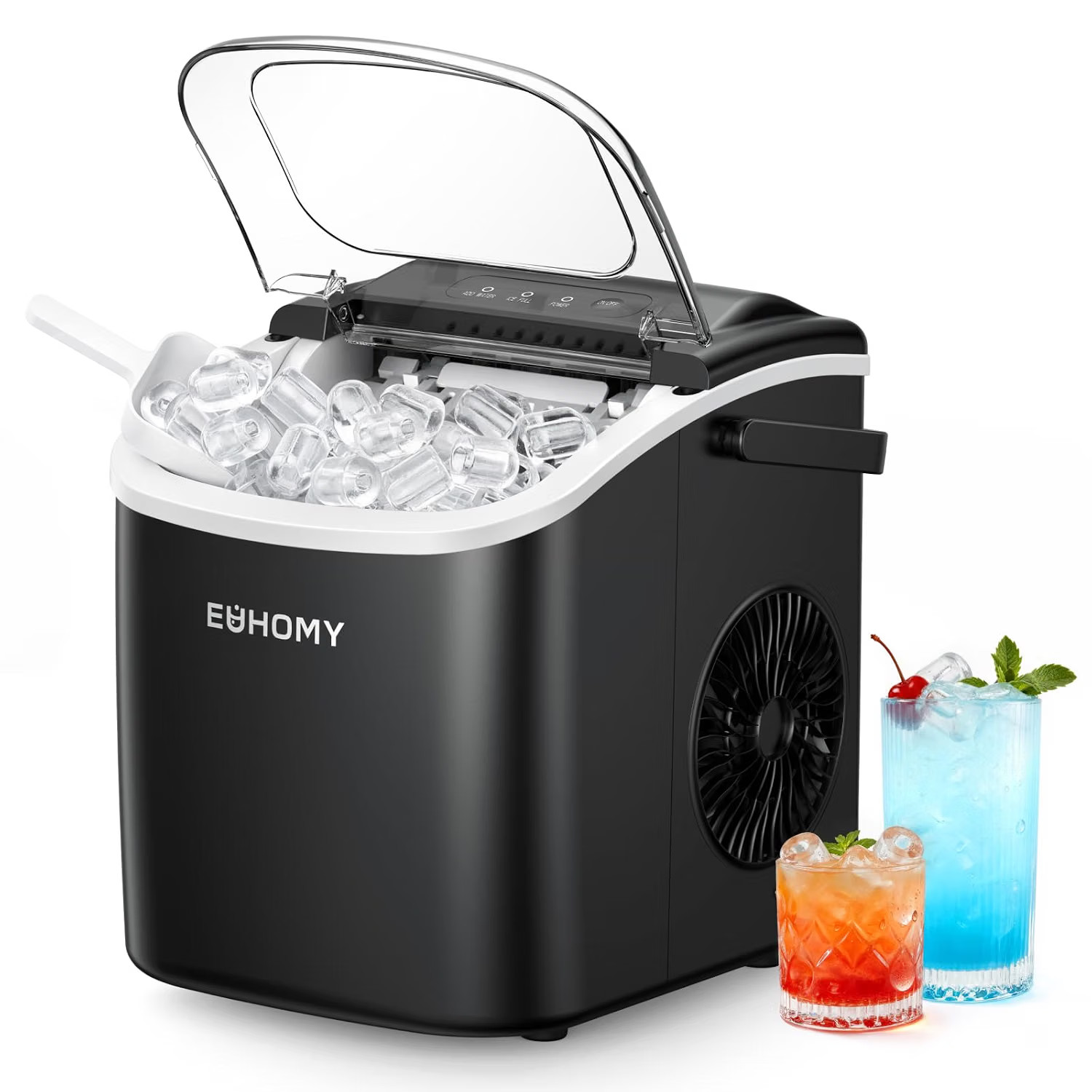EUHOMY Countertop Ice Maker Machine with Handle, 26Lbs in 24Hrs, 9 Ice Cubes Rea EUHOMY Countertop Ice Maker Machine with Handle, 26Lbs in 24Hrs, 9 Ice Cubes Rea