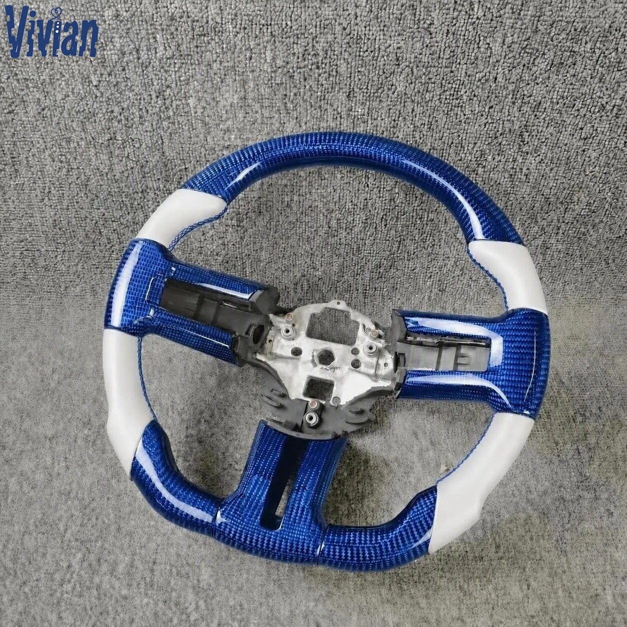 Custom Blue Carbon Fiber Leather Steering Wheel for 2011–2014 Ford Mustang
