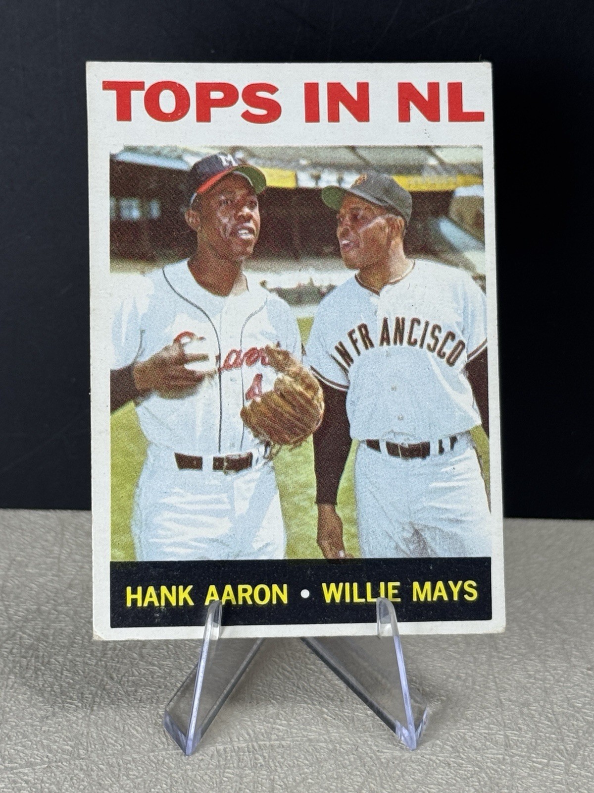 1964 Topps Tops in NL 423 Hank Aaron Willie Mays HOF Vintage Braves Giants CLEAN