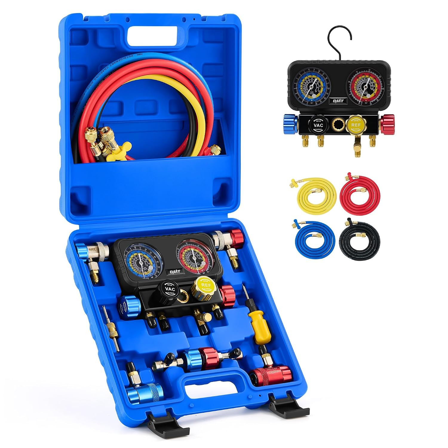 OMT 4-Way AC Manifold Gauge Set for R1234Yf R134A R404A with 5Ft Hoses