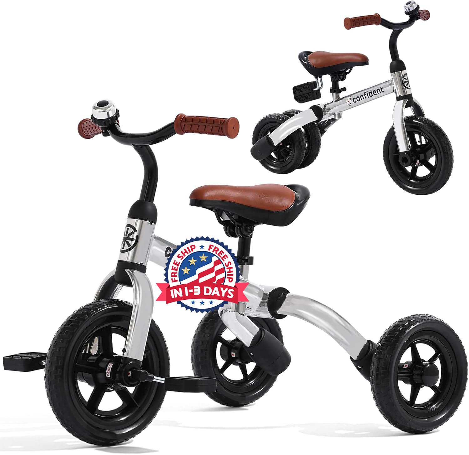 Triciclo para niños pequeños con asiento ajustable y pedal extraíble plateado US Triciclo para niños pequeños con asiento ajustable y pedal extraíble plateado US