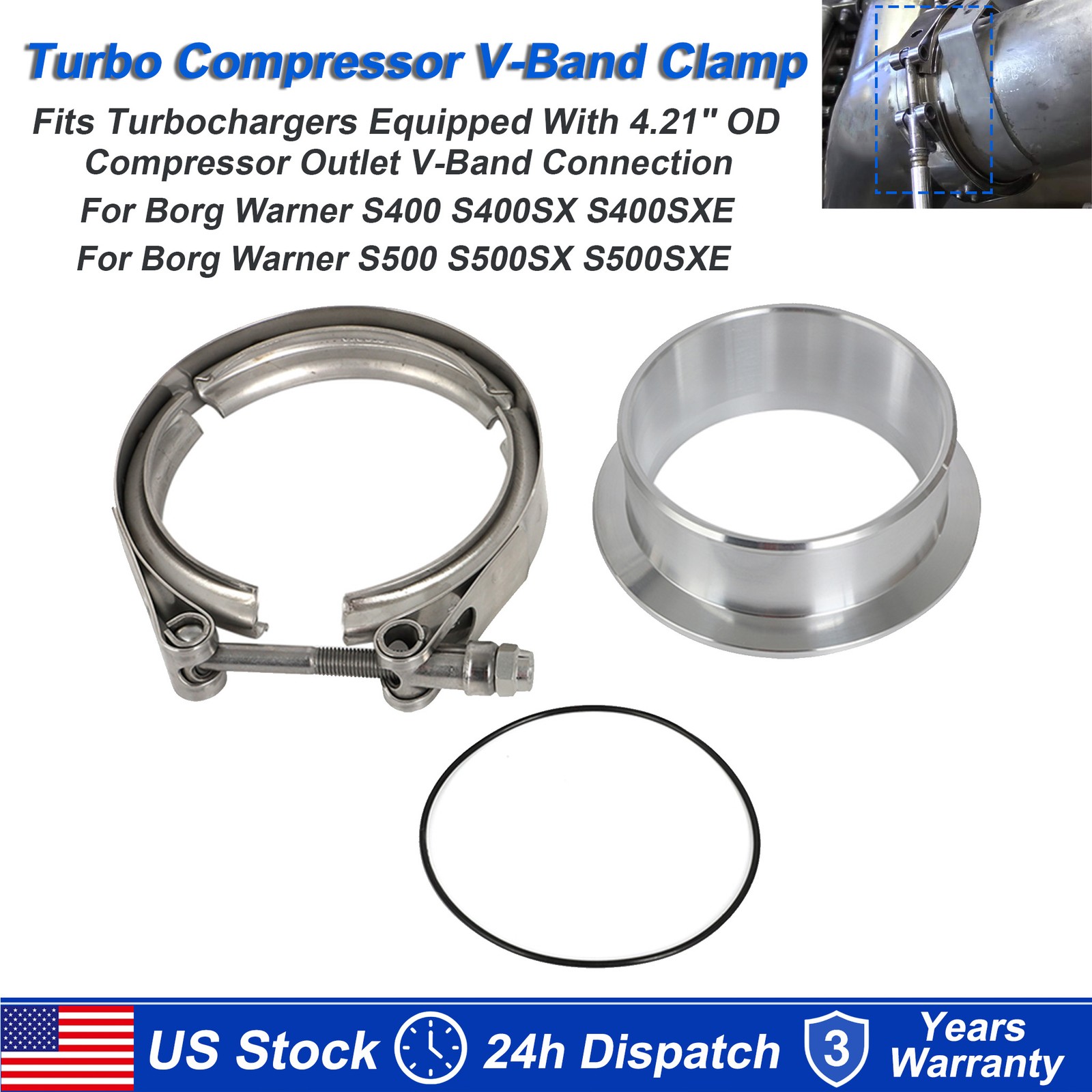For Borg Warner S400 S400SXE S500SXE Turbo Compressor V Band Flange Clamp 4.21\ For Borg Warner S400 S400SXE S500SXE Turbo Compressor V Band Flange Clamp 4.21\