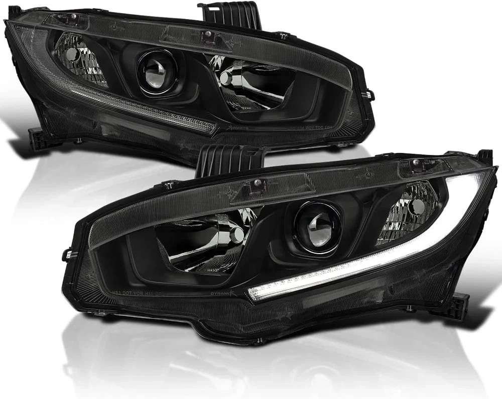 Black Smoke LED Strip Projector Headlights Compatible with 2016-2021 Honda Civic Black Smoke LED Strip Projector Headlights Compatible with 2016-2021 Honda Civic