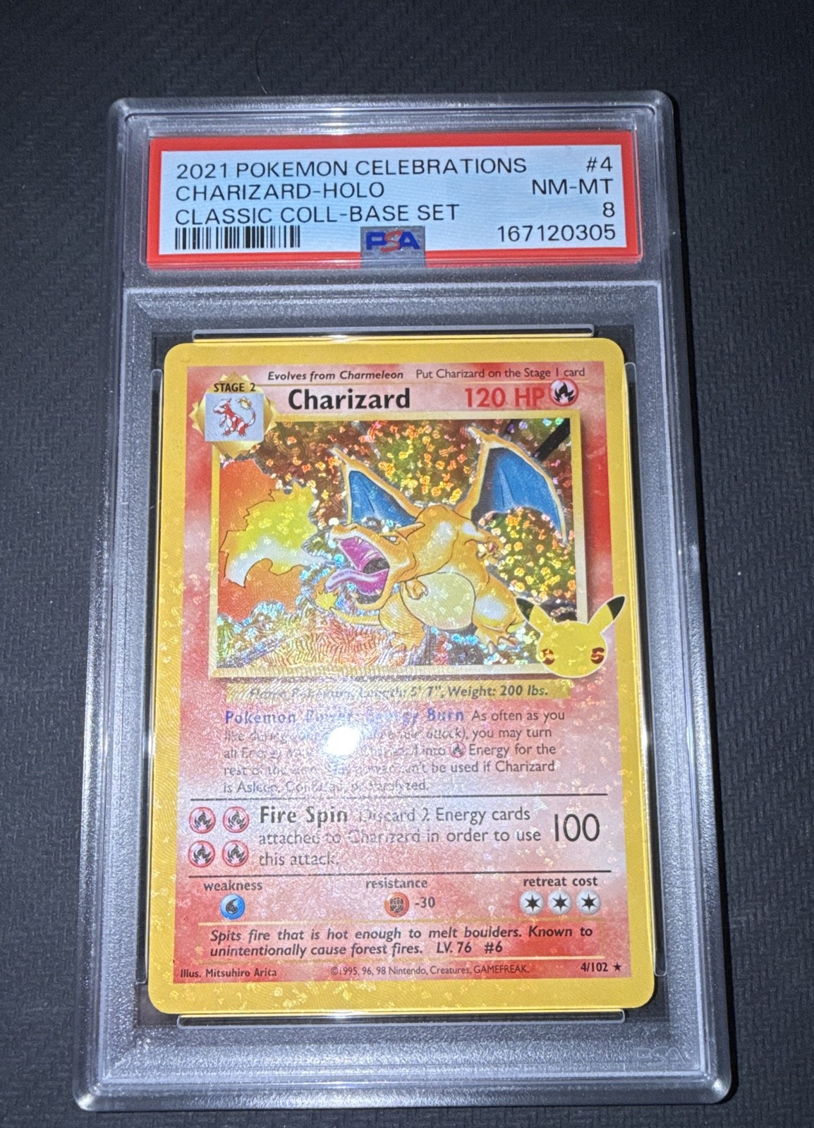 Charizard 4/102 Celebrations: Classic Collection Holo PSA 8 Charizard 4/102 Celebrations: Classic Collection Holo PSA 8