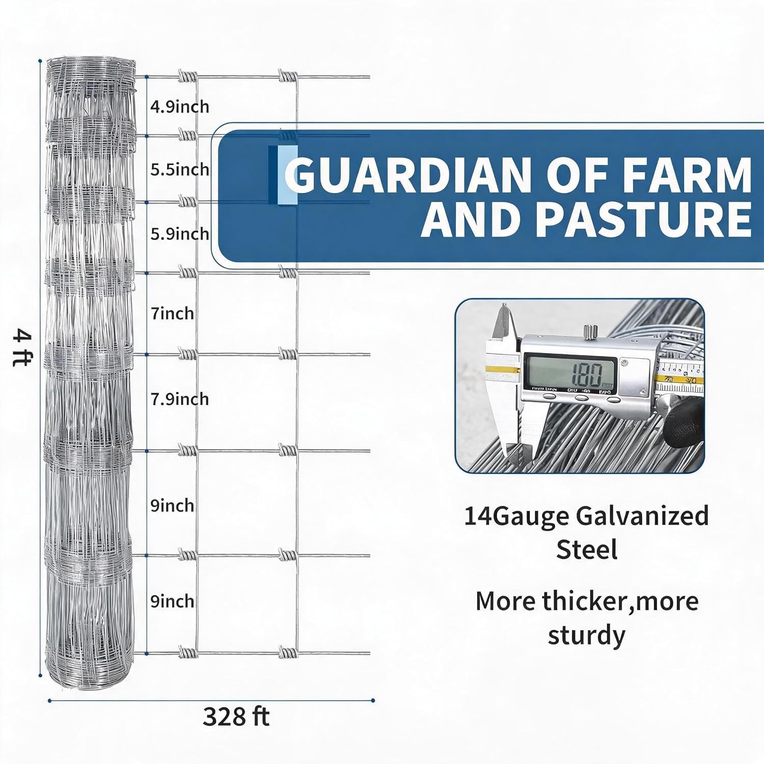 4/5/6ft x 328ft Farm Fence Outdoor Galvanized Cattle Fence Animal Protection 4/5/6ft x 328ft Farm Fence Outdoor Galvanized Cattle Fence Animal Protection