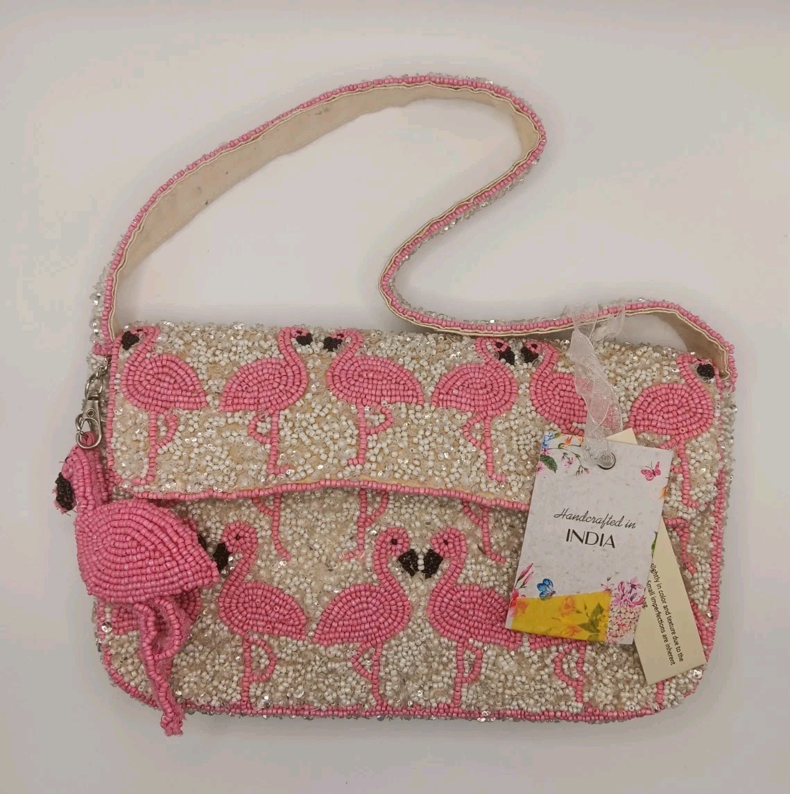 New Release Handcrafted in India Pink Flamingo Beaded Shoulder Bag Viral TikTok New Release Handcrafted in India Pink Flamingo Beaded Shoulder Bag Viral TikTok
