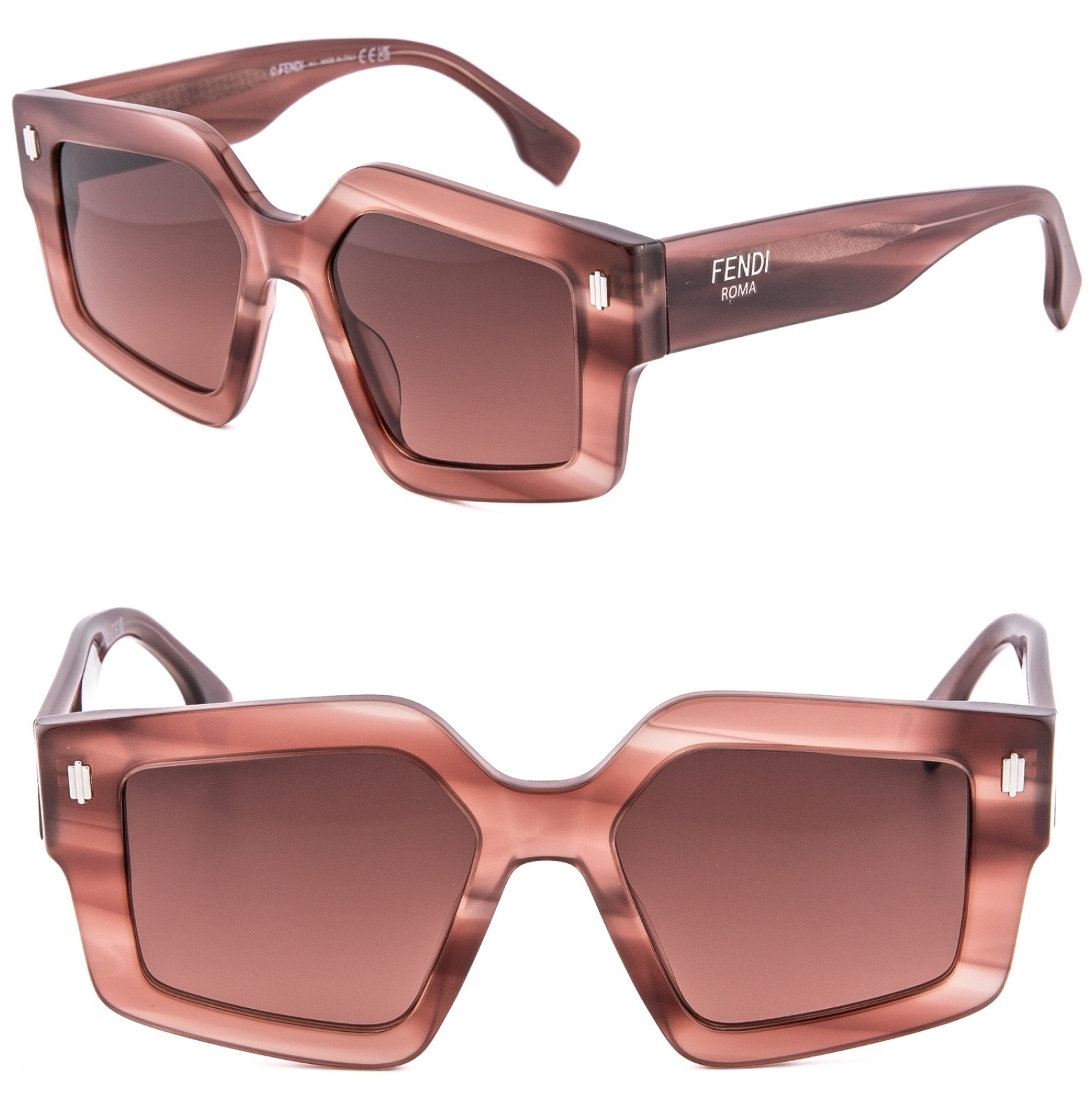 FENDI ROMA 40162 Burgundy Brown Logo Geometric Sunglasses FE40162I Authentic 74F FENDI ROMA 40162 Burgundy Brown Logo Geometric Sunglasses FE40162I Authentic 74F